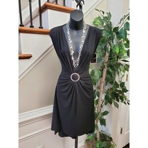LVL X Women's Black Polyester V-Neck Sleeveless Knee Length Dress Size Medium